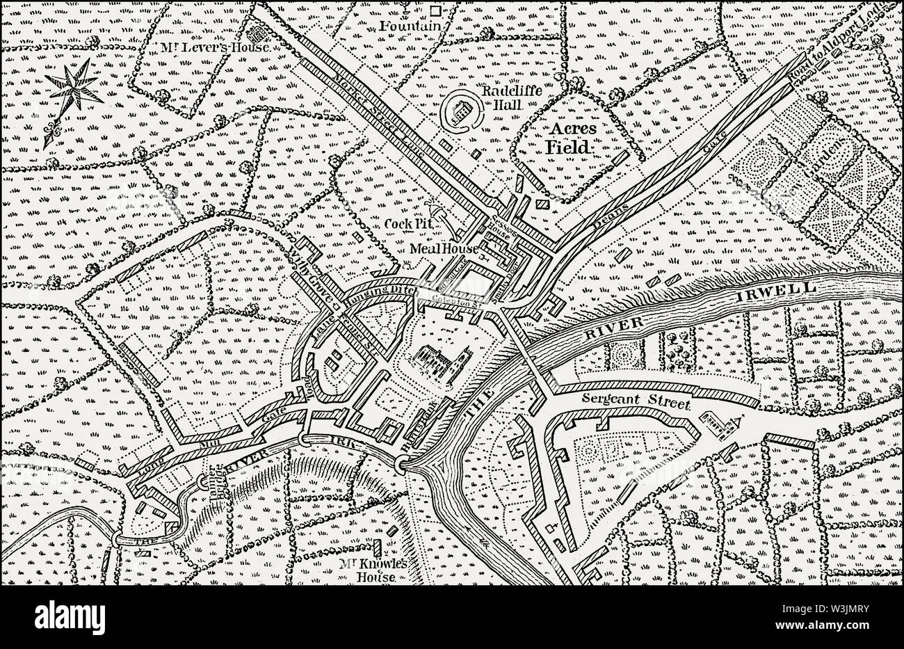 Mappa di Manchester e Salford, 1650 Foto Stock