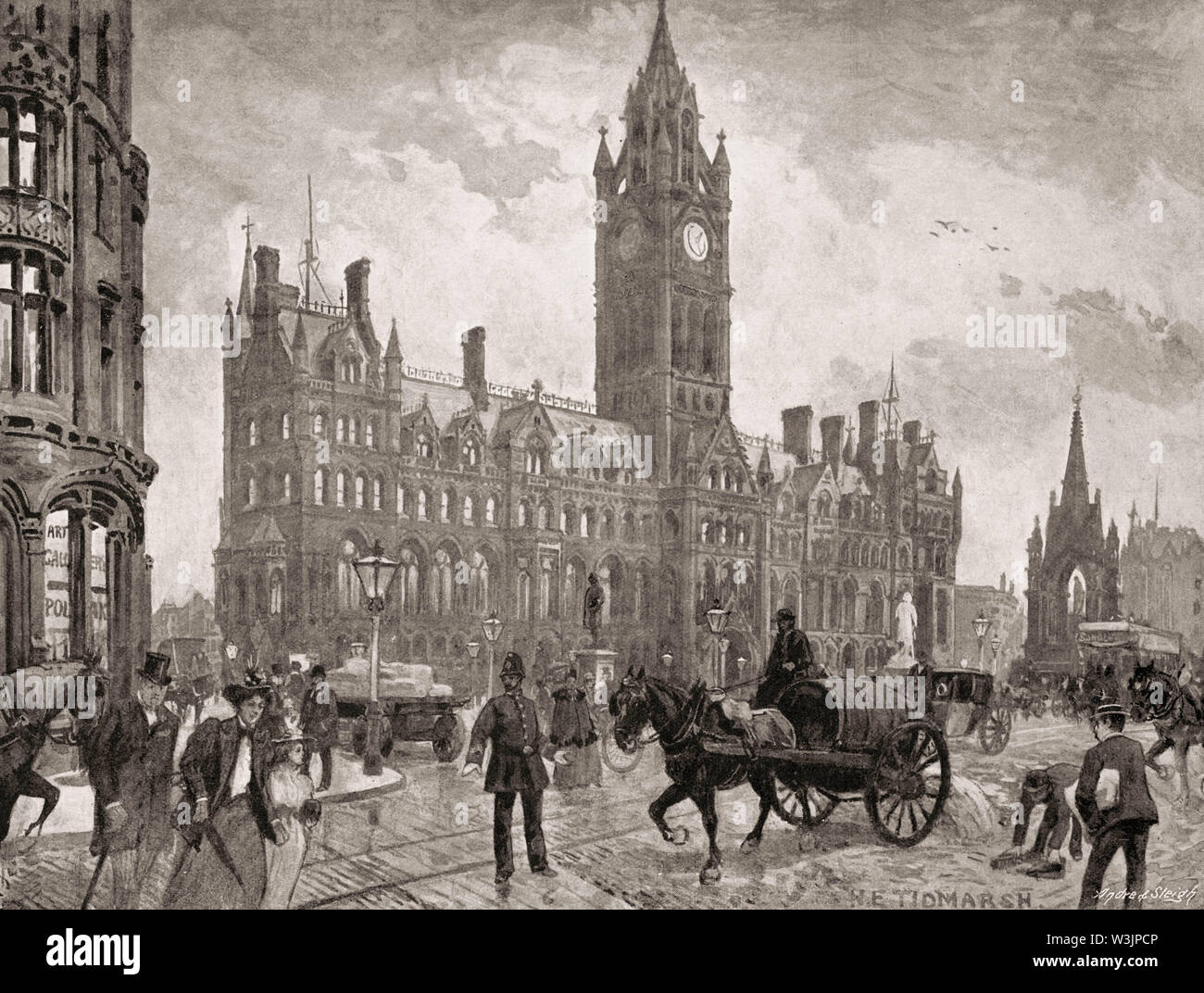 Manchester Town Hall di Manchester, Inghilterra, Regno Unito, secolo XIX Foto Stock