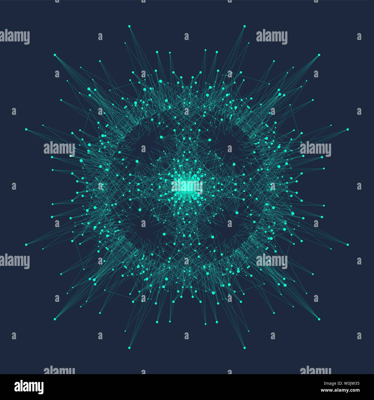 Quantum computer concetto tecnologico. Apprendimento profondo di intelligenza artificiale. Grandi algoritmi di dati di visualizzazione per affari, scienza e tecnologia. Forme d'onda Illustrazione Vettoriale