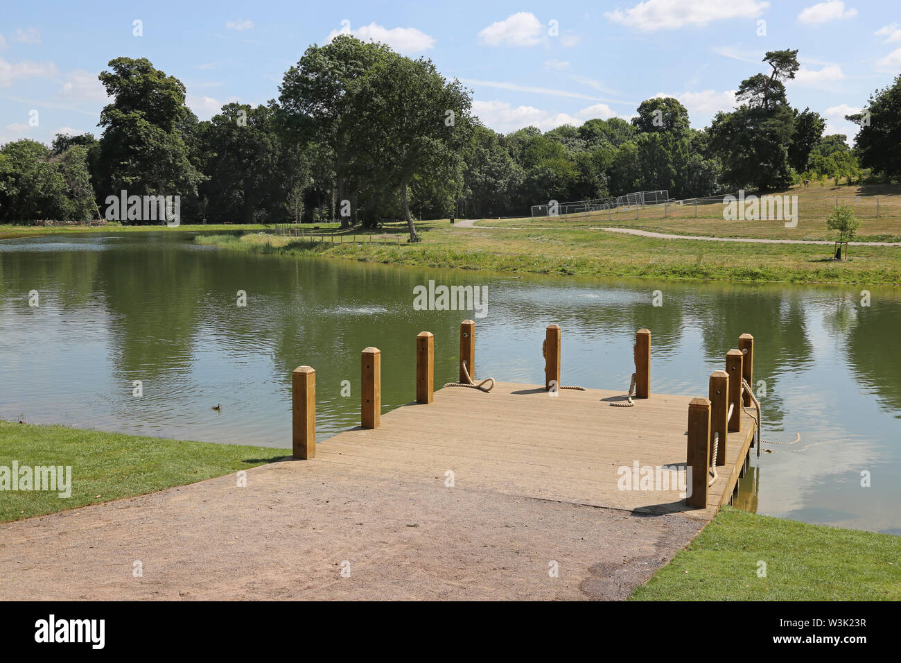 Il nuovo wild piscina lago nella restaurata motivi di Beckenham Place Park, Londra, Regno Unito, mostrato la settimana prima della sua apertura il 20 Luglio 2019 Foto Stock