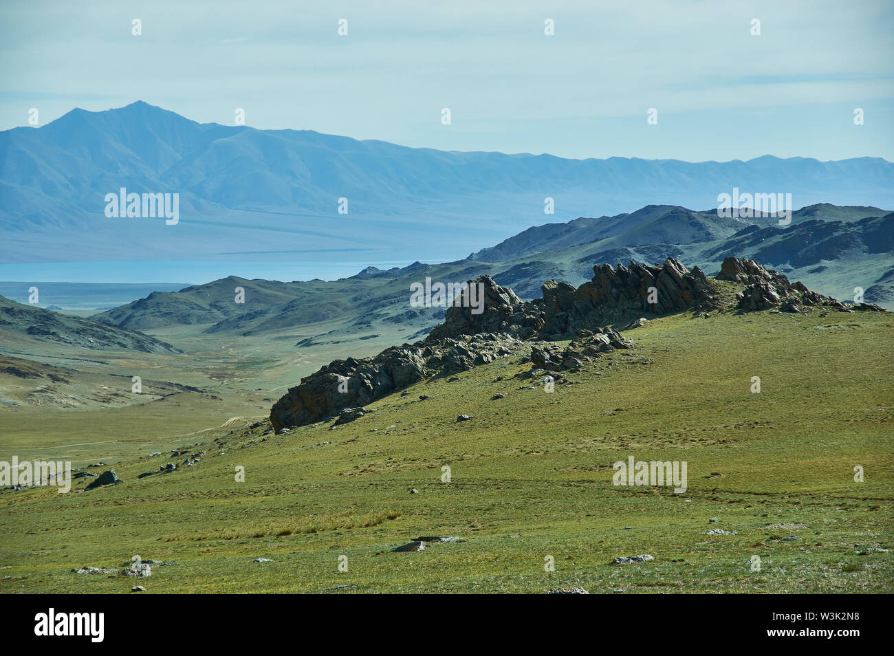 Uureg Nuur lago, lago salino in un bacino endoreico in Mongolia occidentale. Foto Stock