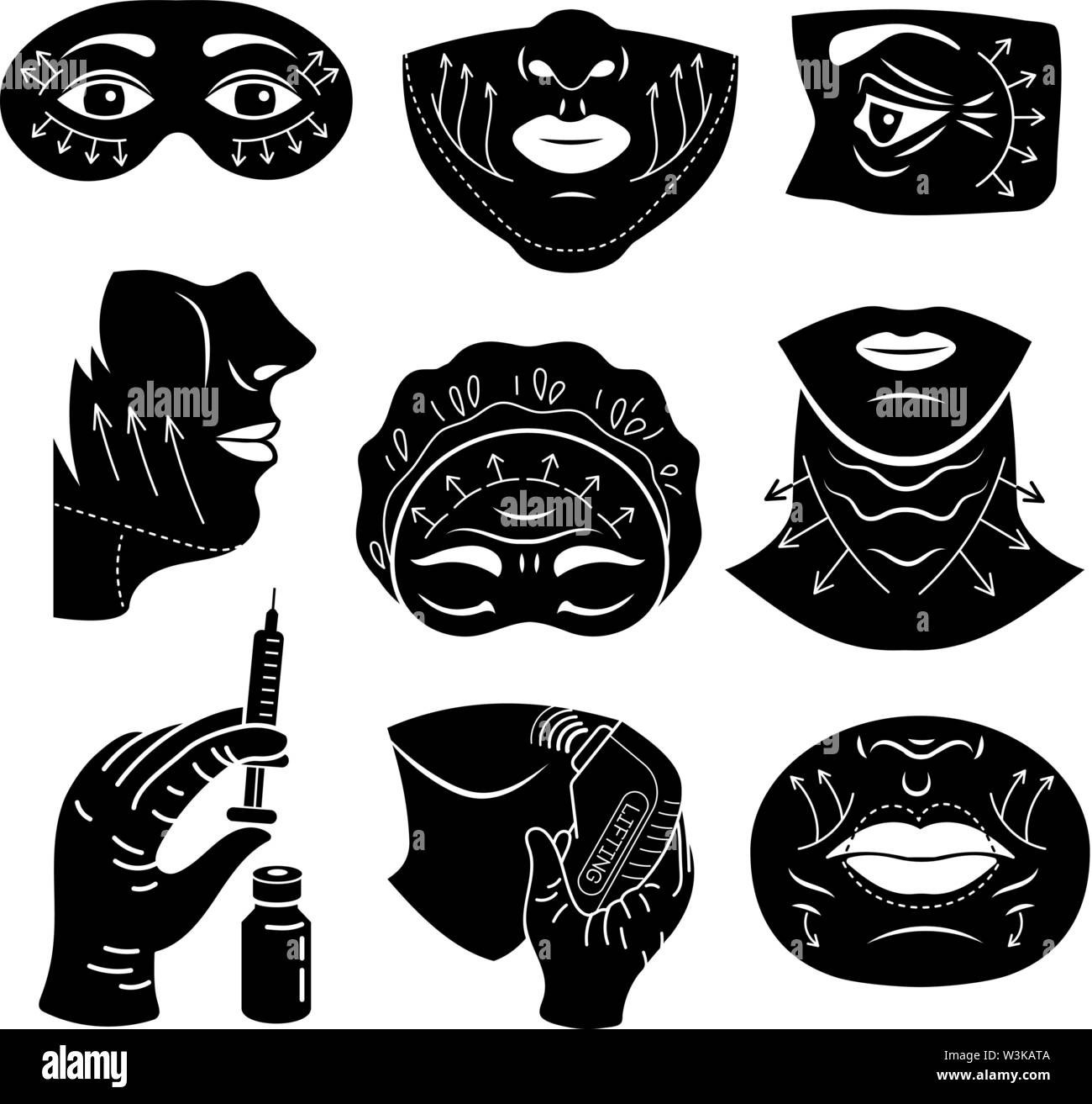 Sollevamento del viso set di icone, stile semplice Illustrazione Vettoriale