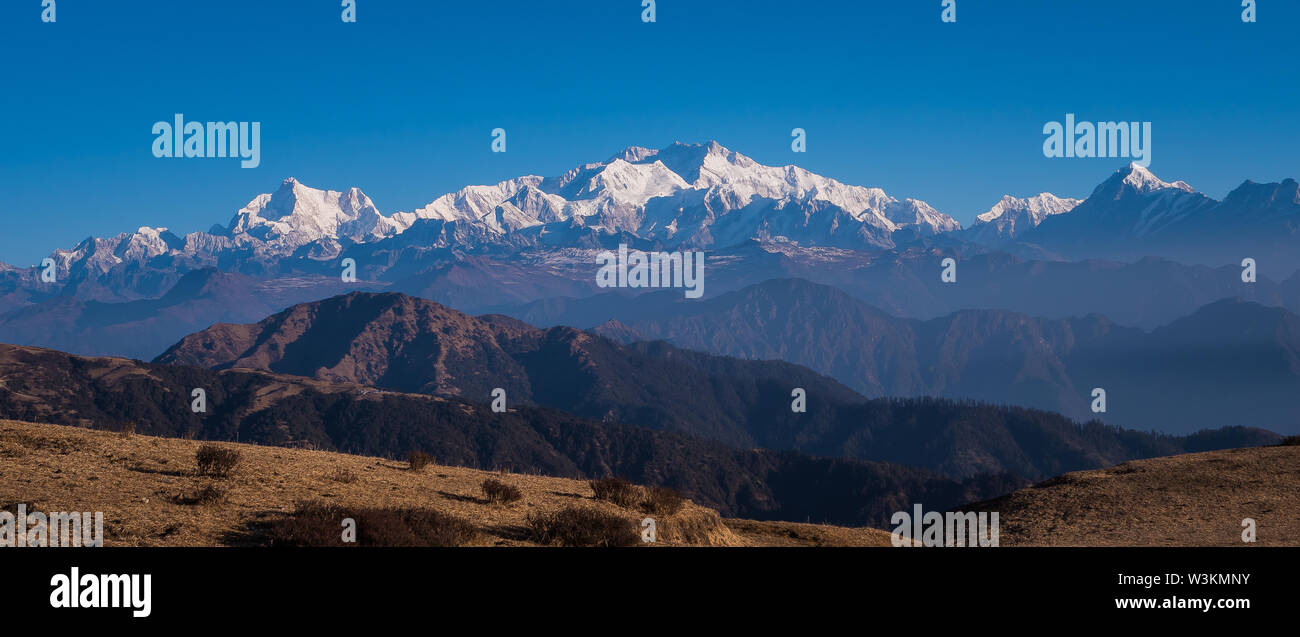 Gamma di Kangchendzonga sleeping Buddha sul trekking estivo 2018 Foto Stock