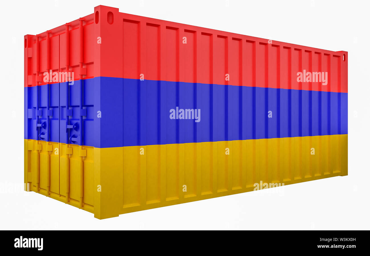 3D illustrazione del contenitore di carico con la bandiera dell'Armenia Foto Stock