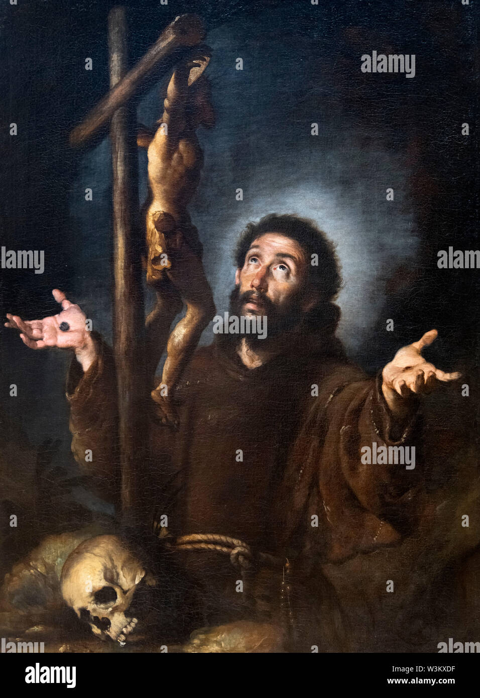 San Francesco di Assisi adorare il Crocifisso di Bernardo Strozzi (c.1581-1644), olio su tela, c.1615 Foto Stock