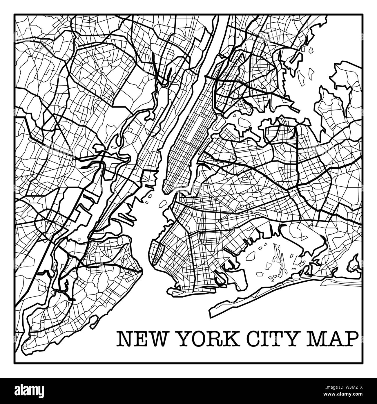 In bianco e nero di New York City mappa di sfondo silhouette Illustrazione Vettoriale