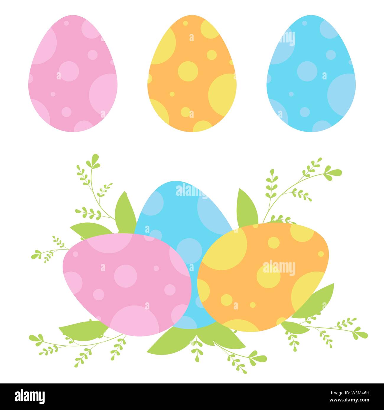 Set di isolato colorate le uova di Pasqua su uno sfondo bianco. Con una configurazione astratta. Piatto semplice illustrazione vettoriale. Adatto per la decorazione di postc Illustrazione Vettoriale