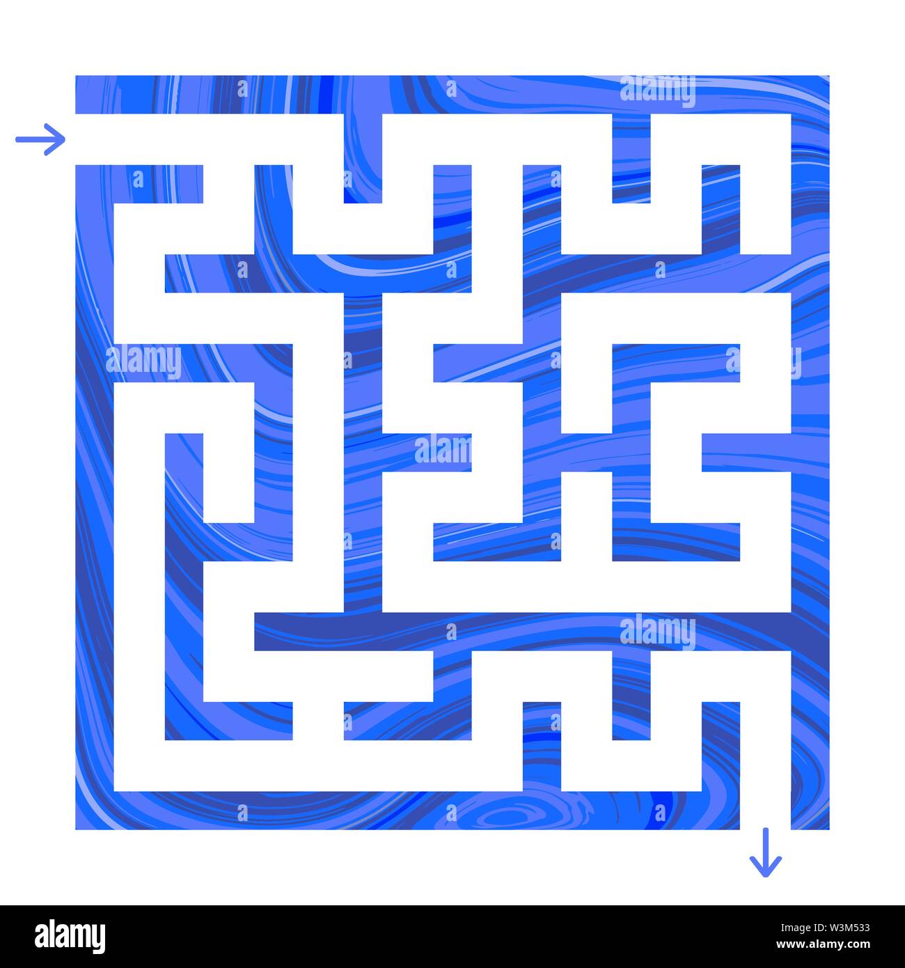 Colorato astratto semplice quadrato isolato labirinto. Colore blu su uno sfondo bianco. Un interessante gioco per bambini. Con pareti con un effetto marmo Illustrazione Vettoriale