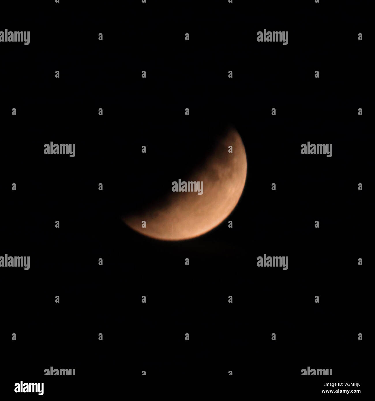 Epsom Surrey, Regno Unito. 16 Luglio, 2019. Eclissi lunare parziale vista da Epsom nel Surrey UK. Credito: Julia Gavin/Alamy Live News Foto Stock