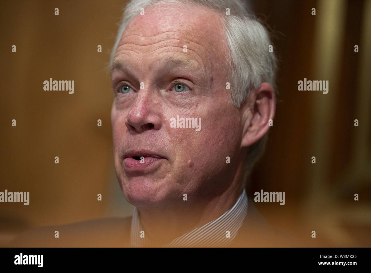 Washington, Distretto di Columbia, Stati Uniti d'America. 16 Luglio, 2019. Stati Uniti il senatore Ron Johnson (Repubblicano del Wisconsin) parla durante gli Stati Uniti Comitato del Senato sulla sicurezza interna e gli affari governativi sul Campidoglio di Washington, DC, Stati Uniti il 16 luglio 2019, in cui si è discusso della sicurezza e la precisione del censimento 2020. Credito: Stefani Reynolds/CNP/ZUMA filo/Alamy Live News Foto Stock