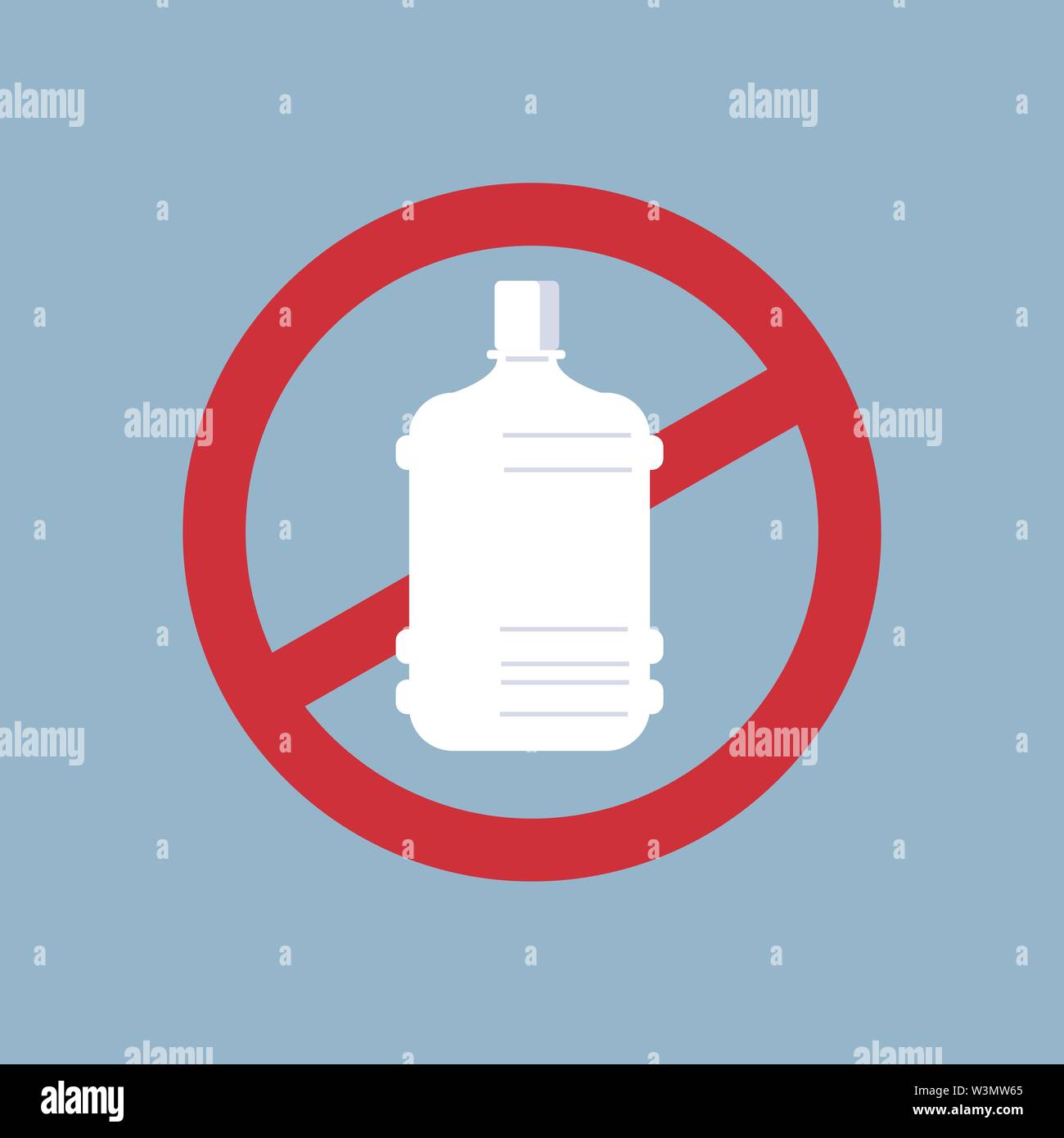 Dire no alla bottiglia di plastica poster inquinamento ecologia riciclaggio problema salvare il concetto di massa segnale di divieto flat Illustrazione Vettoriale