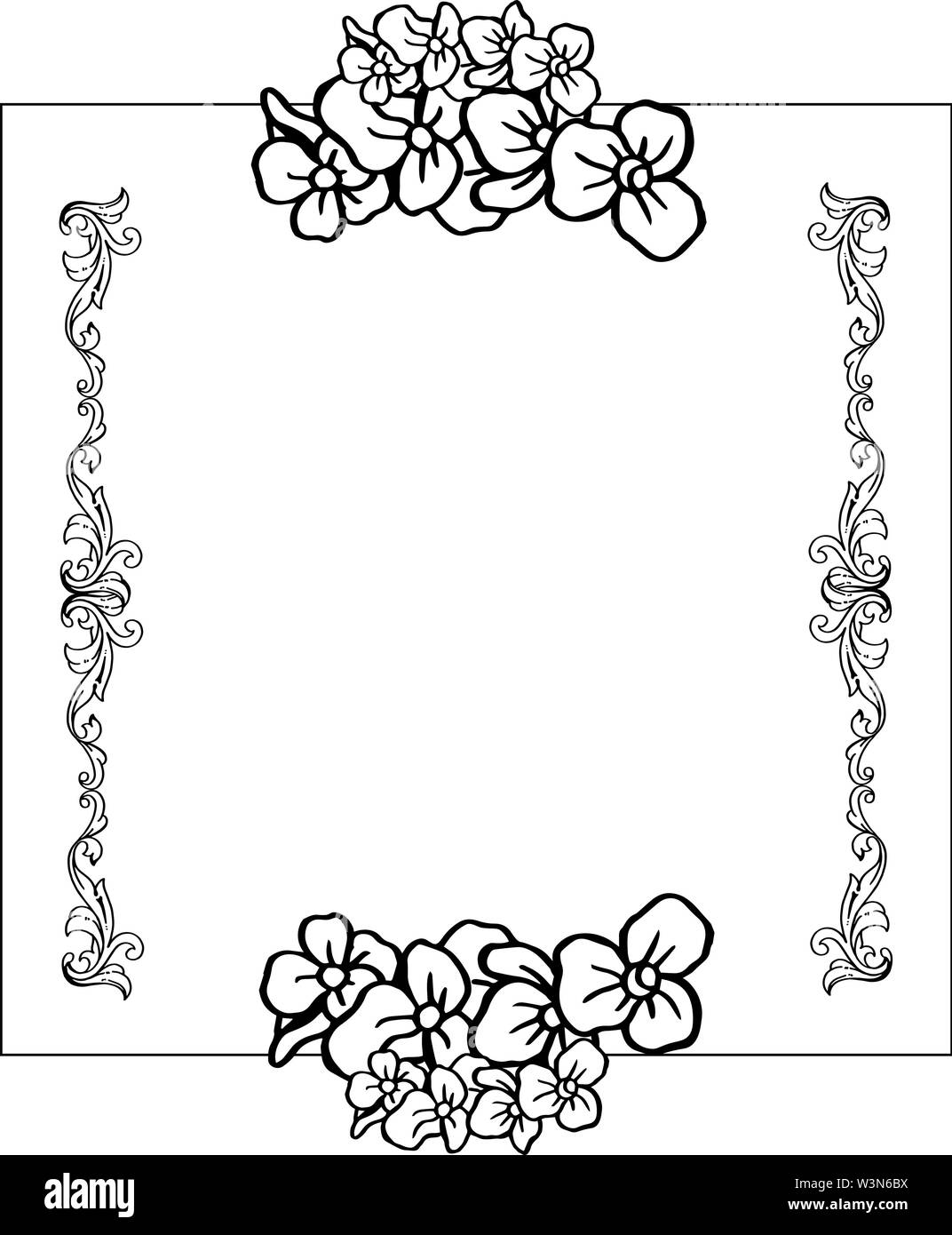 Cornice di fiori, disegno con in bianco e nero la linea tecnica.  Illustrazione Vettoriale Immagine e Vettoriale - Alamy