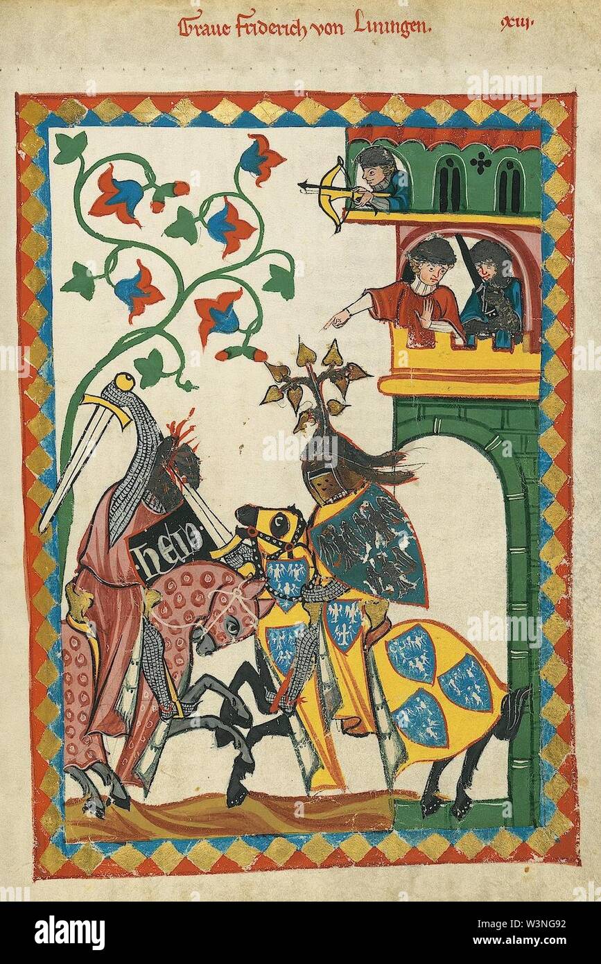 Codex Manesse Friedrich von Leiningen. Foto Stock