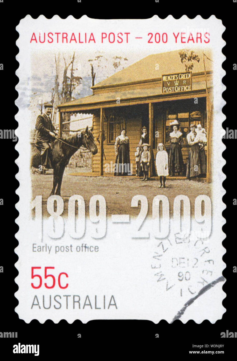 AUSTRALIA - circa 2009 : un australiano timbro postale annullato che ritrae la prima posta aerea - Australia post 200 anni, circa 2009. Foto Stock