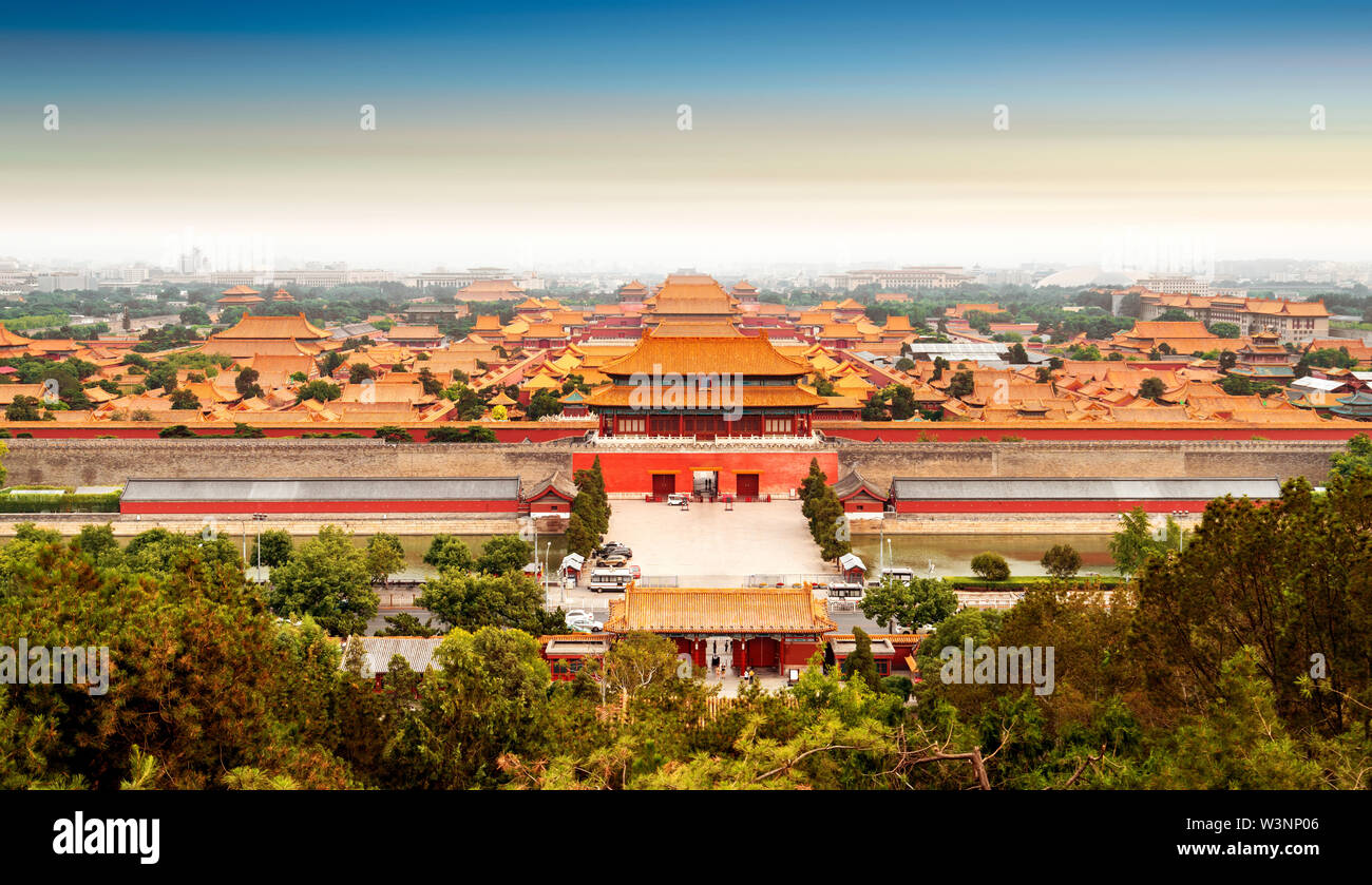 Parco Jingshan,panorama sopra la Città Proibita di Pechino. Cina Foto Stock