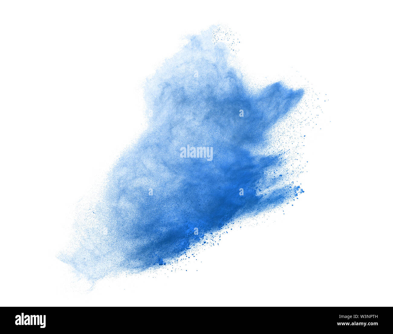Congelare il movimento di esplosione di polvere isolata su sfondo bianco Foto Stock