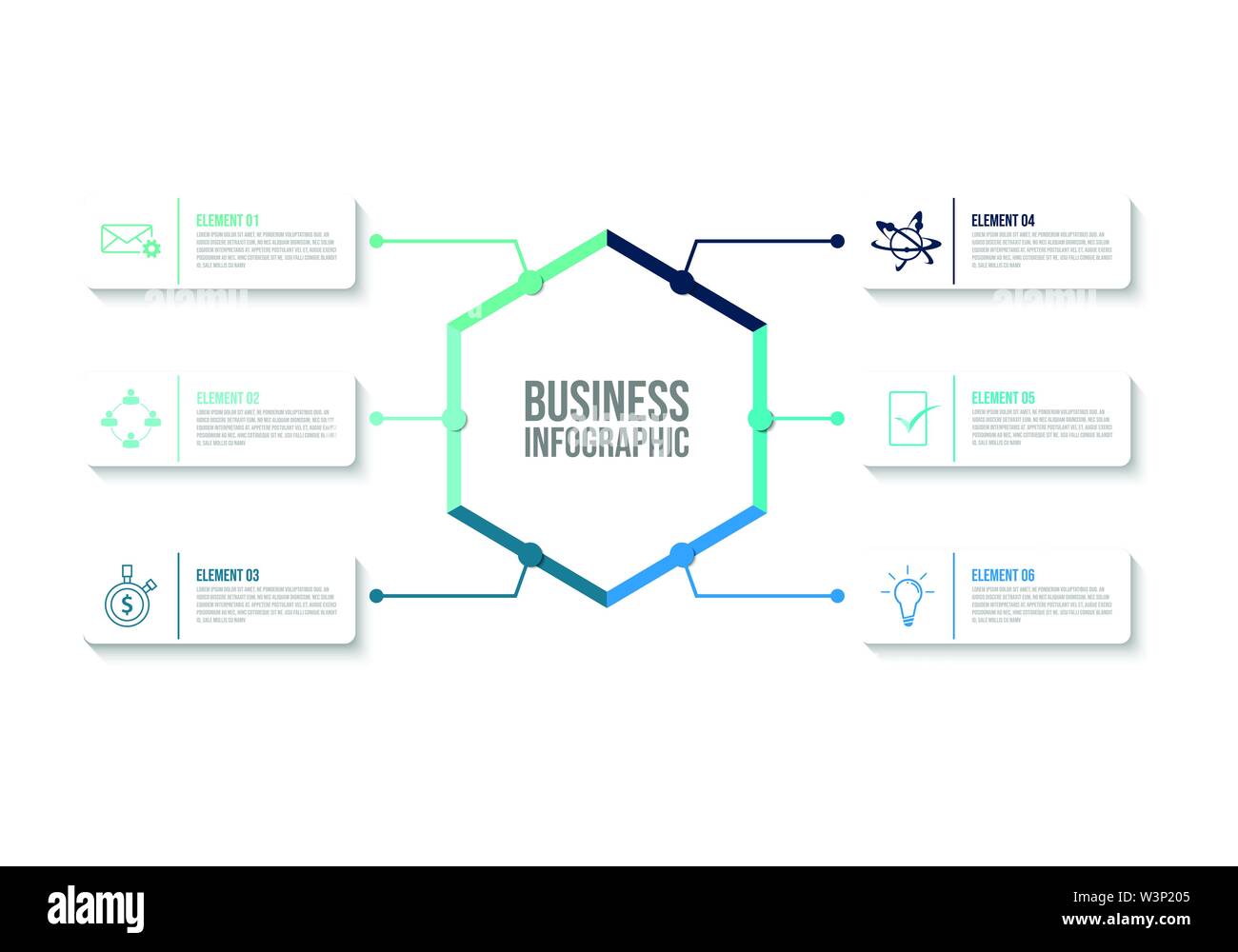 Business per la visualizzazione di dati. Grafico di processo. Elementi astratti del grafico, diagramma con passaggi, opzioni di parti o processi. Vettore modello di business per Illustrazione Vettoriale