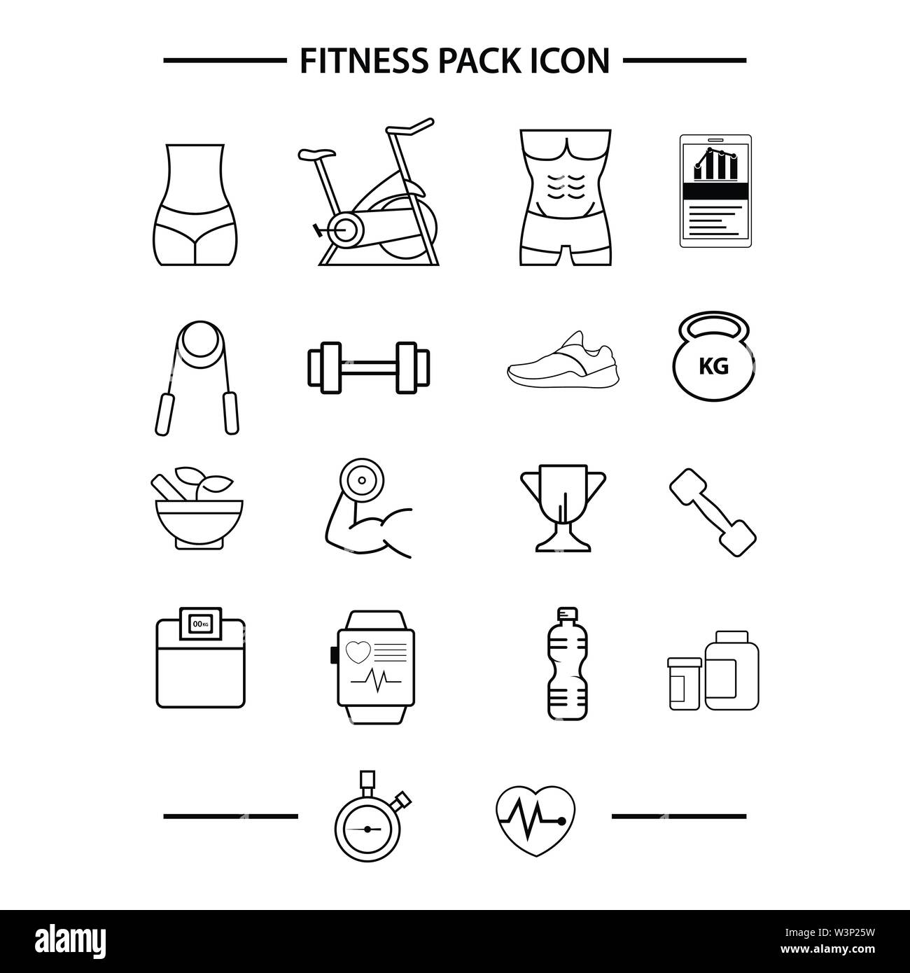 Outline icona fitness logo design set immagine vettoriale Illustrazione Vettoriale