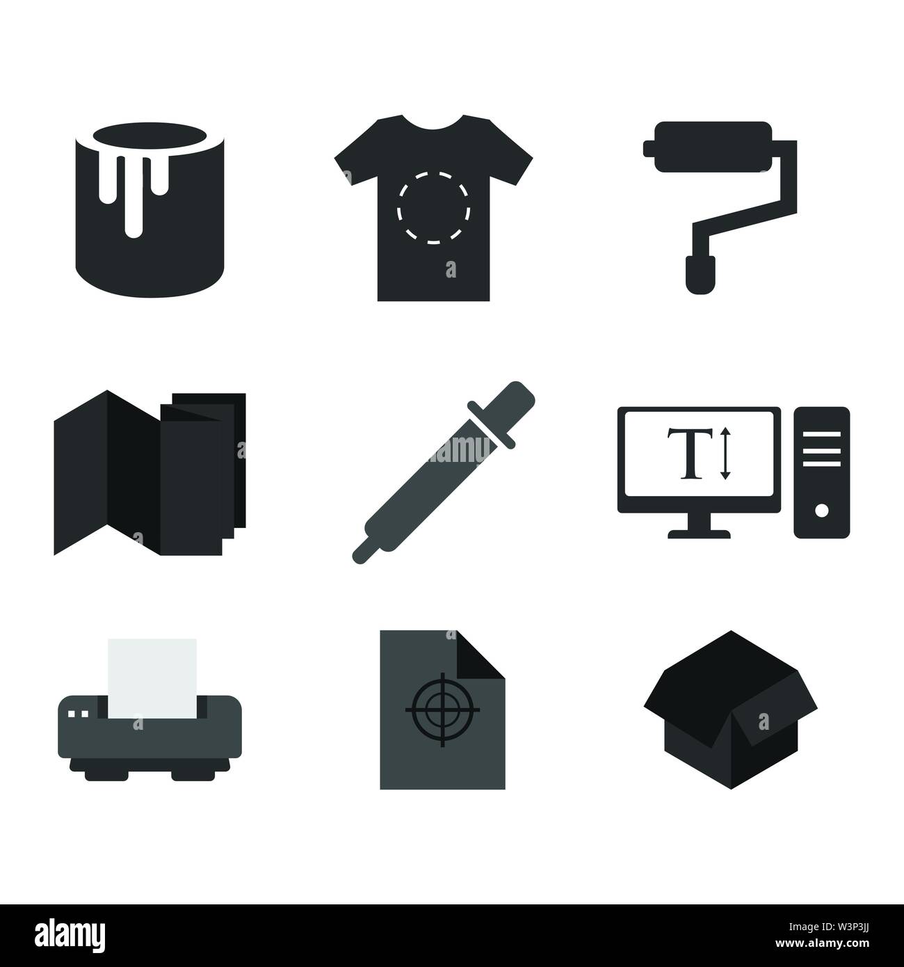 Le icone di stampa set design piatto illustrazione vettoriale Illustrazione Vettoriale