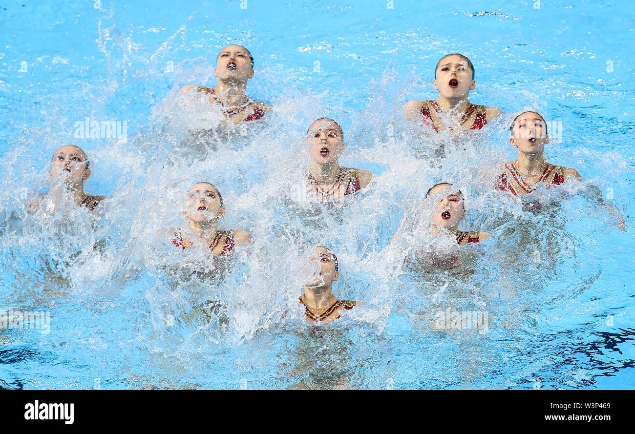 Gwangju, Corea del Sud. 17 Luglio, 2019. China Team competere durante il nuoto artistico team preliminare gratuito a Campionati del Mondo di nuoto FINA a Gwangju, Corea del Sud, il 17 luglio 2019. Credito: Bai Xuefei/Xinhua/Alamy Live News Foto Stock