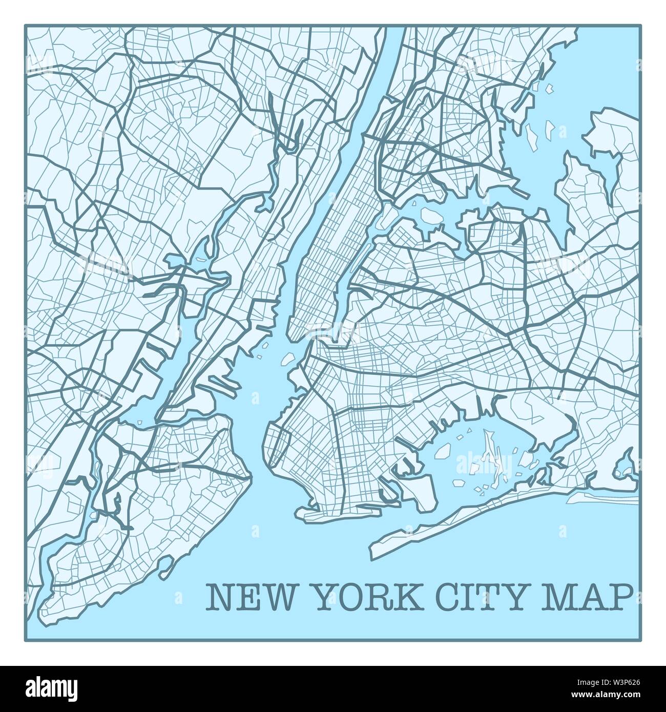 New York City map poster colori blu Illustrazione Vettoriale