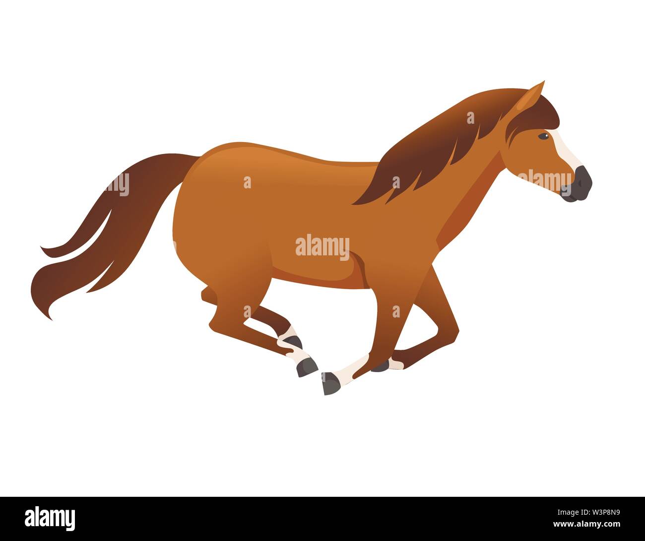 Brown cavallo selvatico, o animale domestico acceso cartoon piatto design illustrazione vettoriale isolati su sfondo bianco. Illustrazione Vettoriale