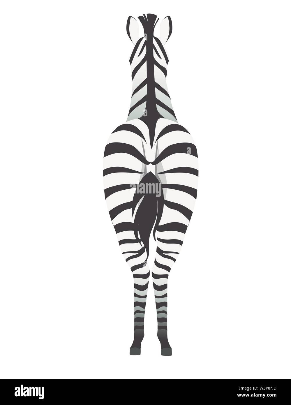 African zebra vista posteriore cartoon animale piatto design illustrazione vettoriale isolati su sfondo bianco. Illustrazione Vettoriale