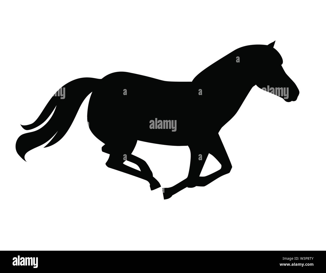 Silhouette nera cavallo selvatico, o animale domestico acceso cartoon piatto design illustrazione vettoriale isolati su sfondo bianco. Illustrazione Vettoriale