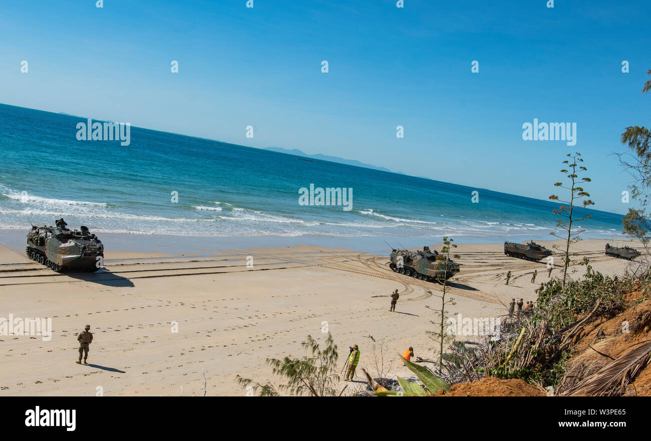 Queensland, Australia i funzionari e il personale militare delle varie nazioni hanno visitato più località durante l'esercizio talismano Sabre 2019 (TS19), 16 luglio 2019. Durante il tour, i funzionari e il personale militare ha ricevuto l'opportunità di cavalcare in più aerei militari e veicoli, testimonianza di una TS19 sbarco esercizio e visualizzare un militare di cane da lavoro dimostrazione. (U.S. Air Force foto di Senior Airman Ashley Maldonado) Foto Stock