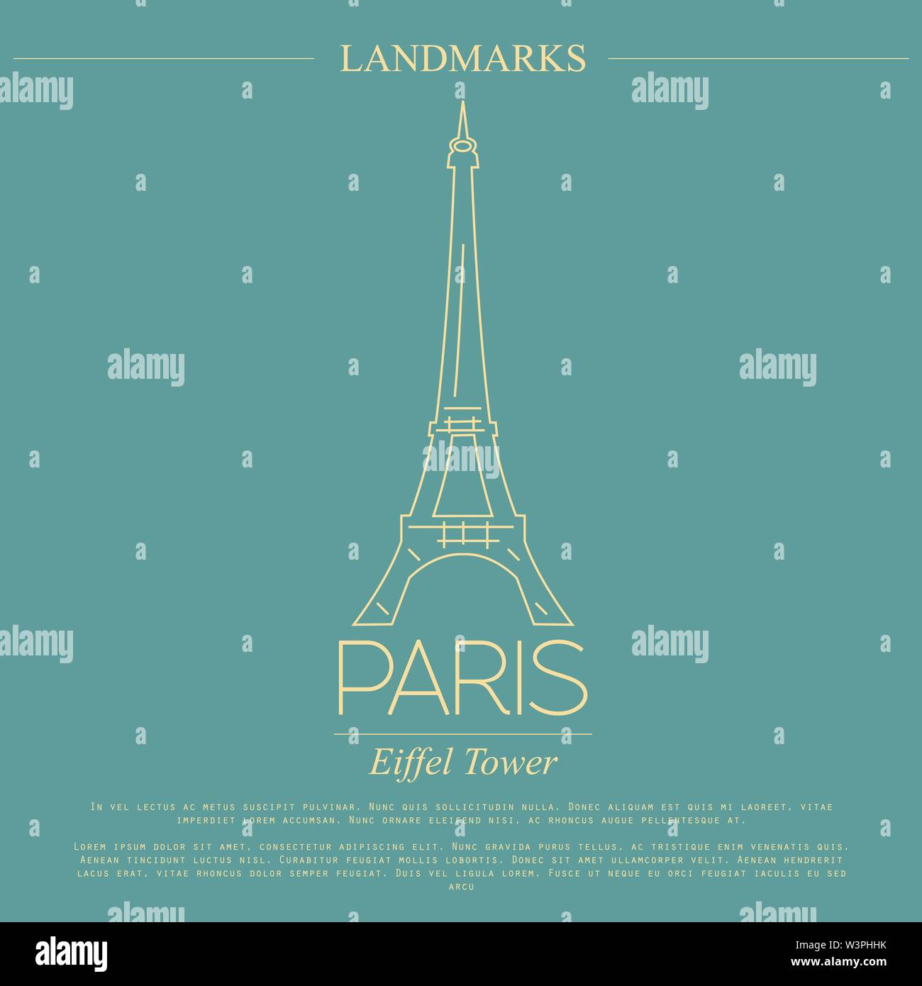 I punti di riferimento del mondo. Parigi. La Francia. Torre Eiffel. Modello di grafico. Loghi e distintivi. Il design lineare. Illustrazione Vettoriale Illustrazione Vettoriale