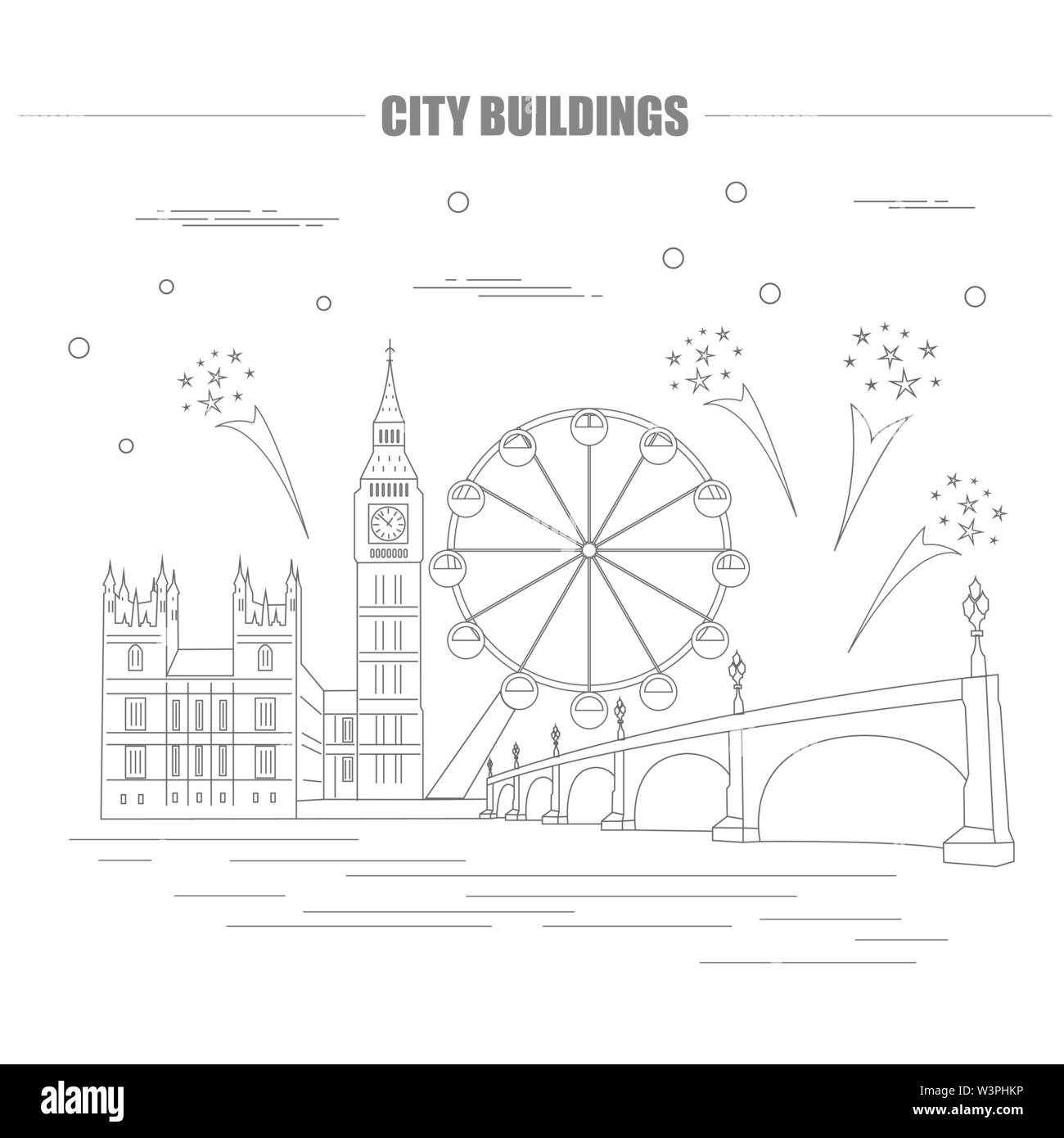 Gli edifici della città modello grafico. Regno Unito. Londra. Illustrazione Vettoriale Illustrazione Vettoriale