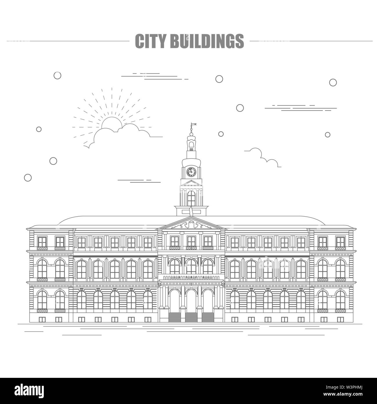 Gli edifici della città modello grafico. Town Hall. Rigas dome. Illustrazione Vettoriale Illustrazione Vettoriale