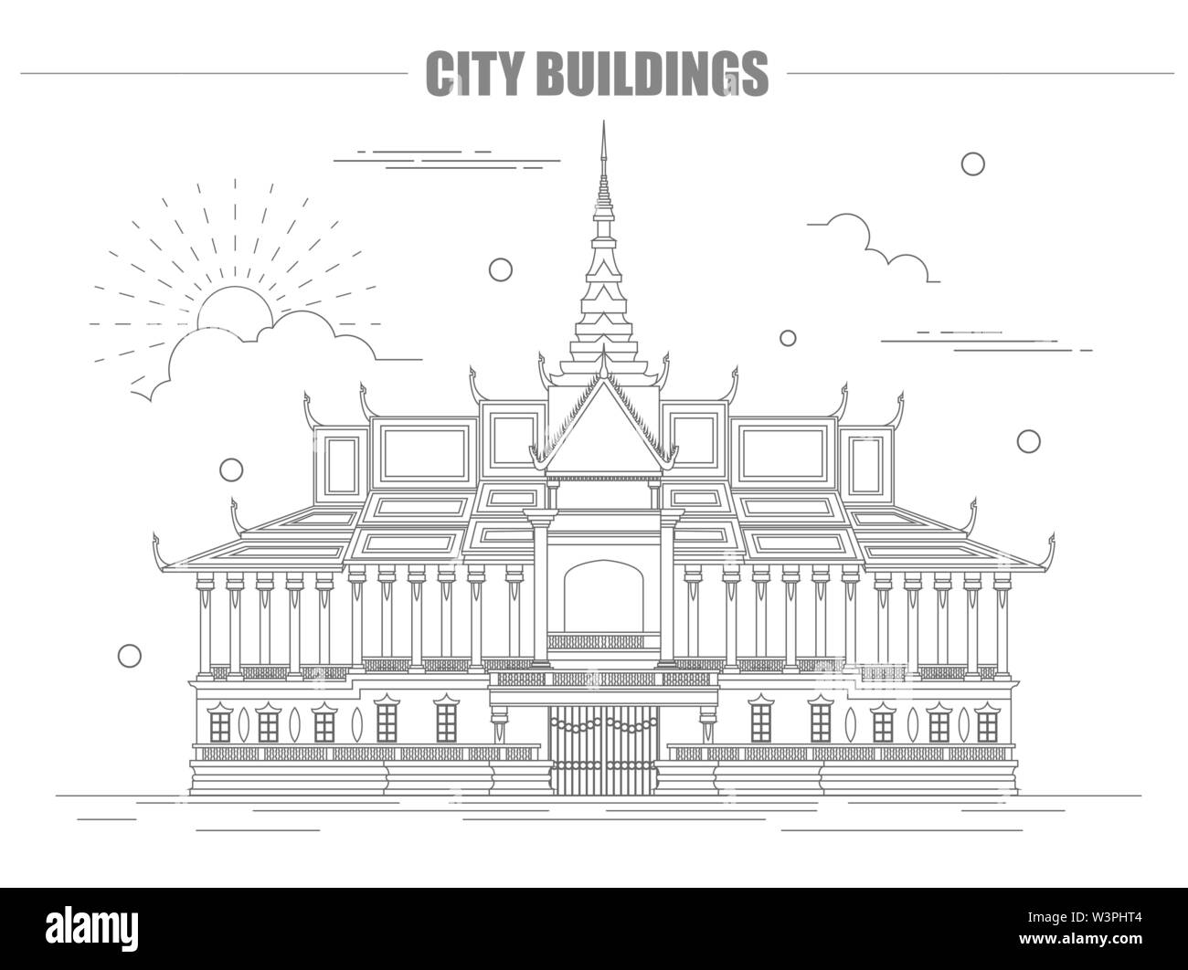 Gli edifici della città modello grafico. Royal Palace. Cambogia. Illustrazione Vettoriale Illustrazione Vettoriale