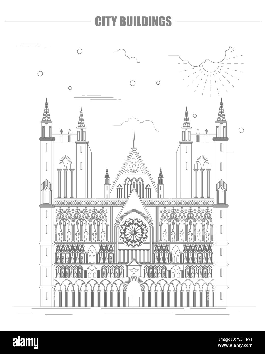 Gli edifici della città modello grafico. Nidarsdom. Illustrazione Vettoriale Illustrazione Vettoriale