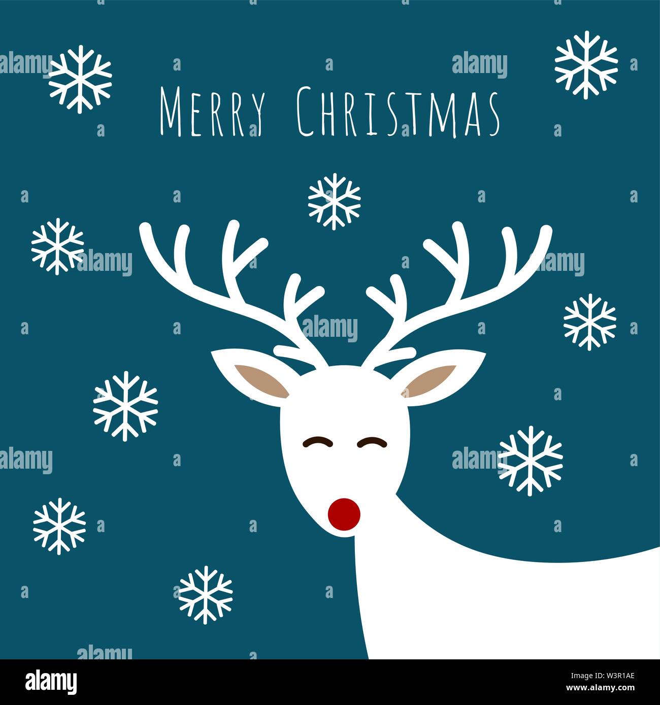 Carino bianco natale renne bigliettino. Inverno illustrazione vettoriale. Illustrazione Vettoriale