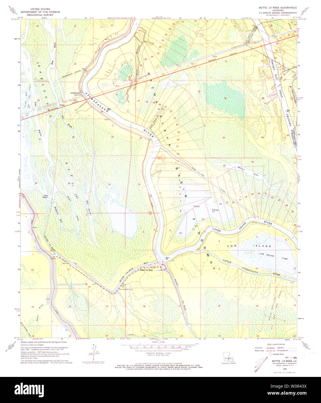 USGS TOPO Mappa Louisiana Butte de la Rose 331569 1968 24000 Restauro Foto Stock