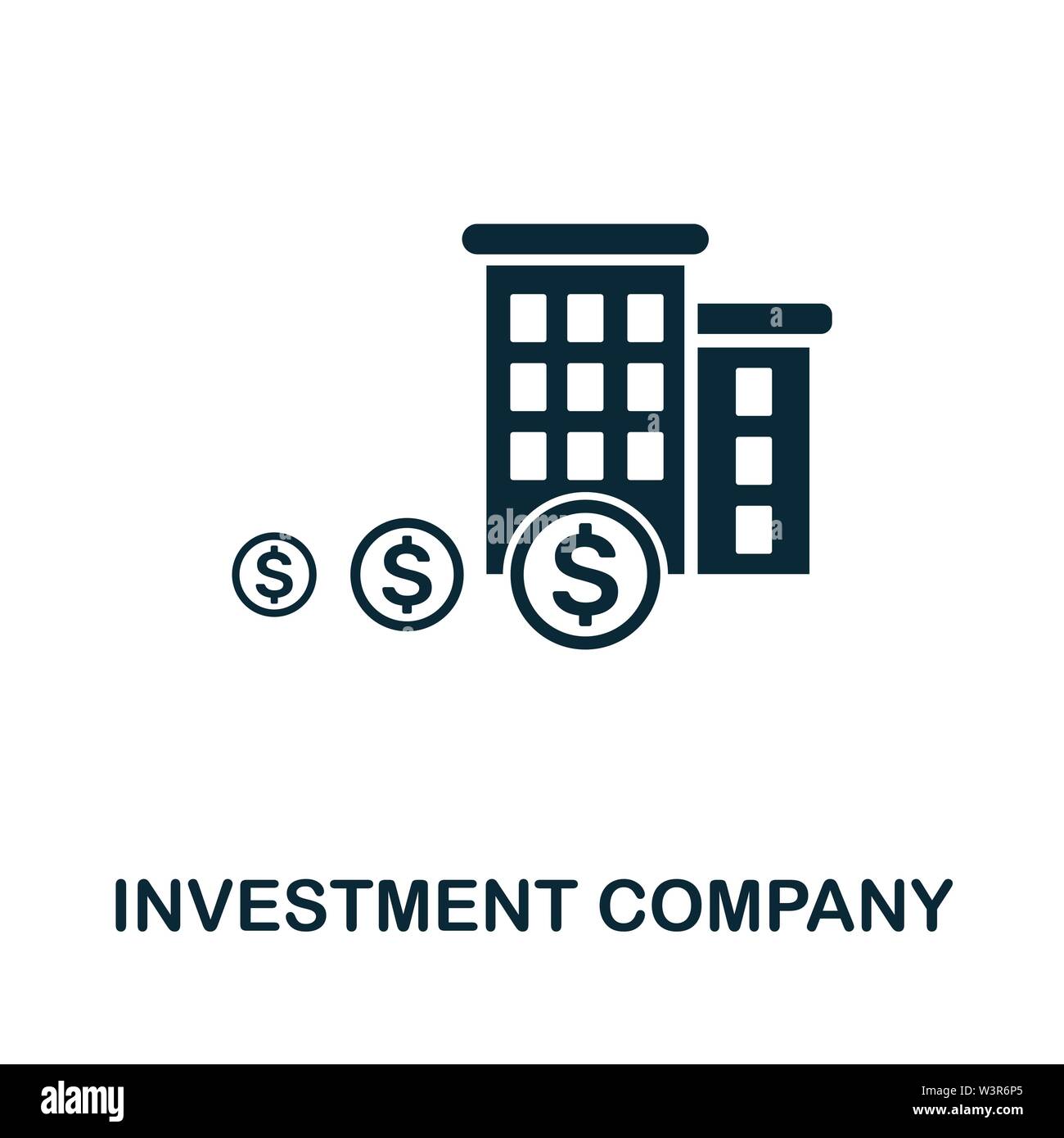 Simbolo dell'icona vettore della società di investimento. Segno creativo dalla collezione di icone di investimento. Icona di una società di investimento piatta per computer e dispositivi mobili Illustrazione Vettoriale