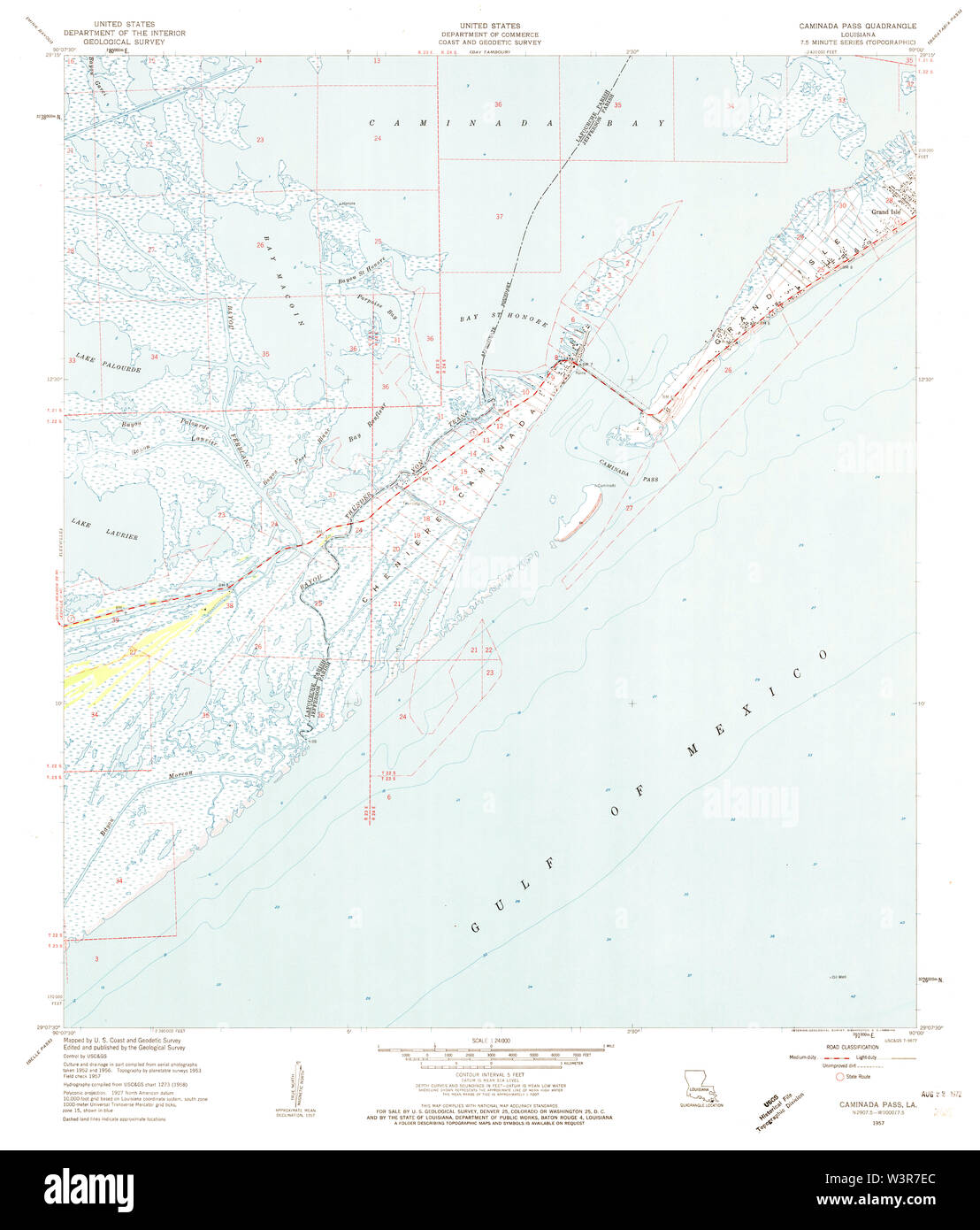 USGS TOPO Mappa Louisiana LA Caminada Pass 331596 1957 24000 Restauro Foto Stock