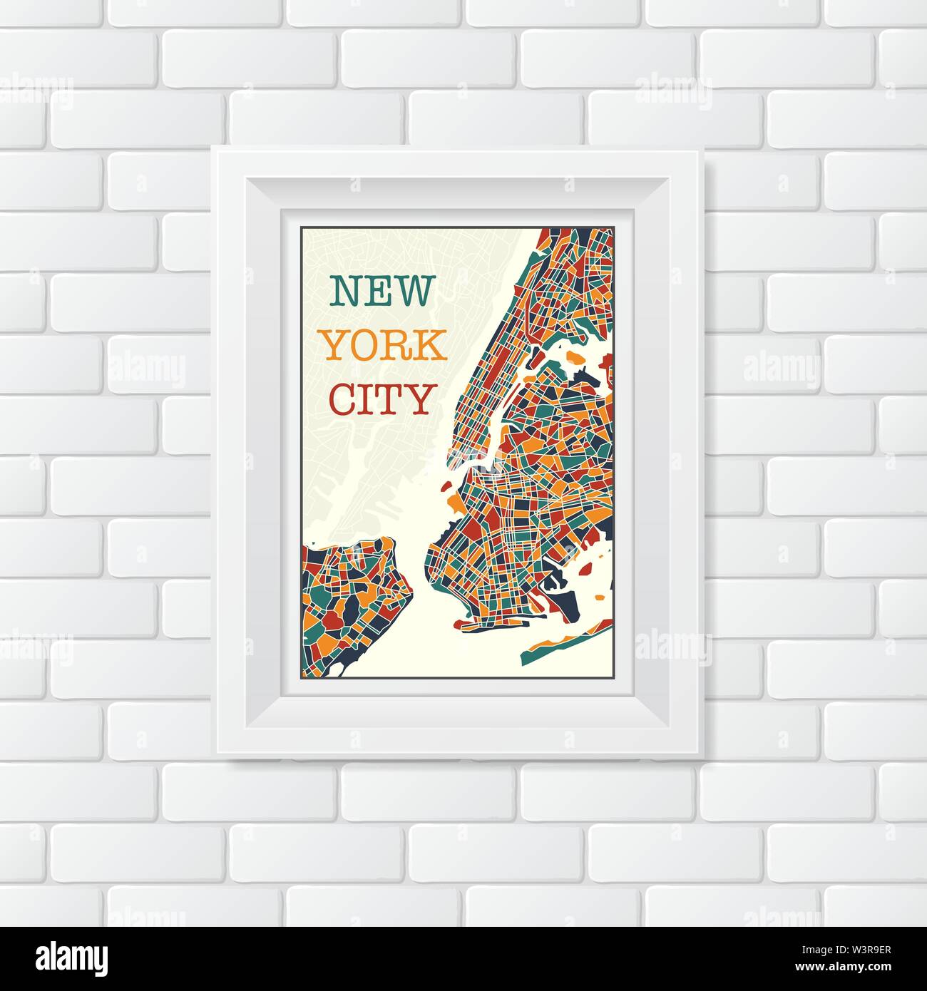 Abstract sfondo bianco con diversi mattoni di grunge e picture frame con new york mappa e Testo campione Illustrazione Vettoriale