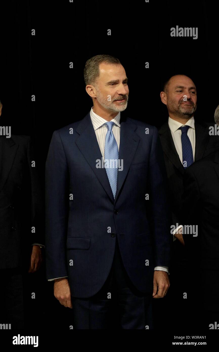 Madrid, Spagna. 17 Luglio, 2019. Madrid, Spagna; 07/17/2019.Felipe VI, re di Spagna, assiste il colloquio per i venti anni della fondazione Euroamerica "20 anni di relazioni tra Unione europea e America Latina, le sfide del futuro" presso la American's House (Casa de America) in Madrid. Credito: Juan Carlos Rojas/Picture Alliance | in tutto il mondo di utilizzo/dpa/Alamy Live News Foto Stock