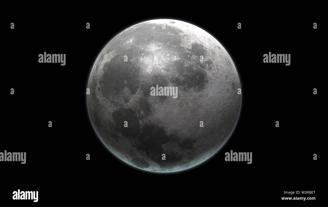 Luna realistici in spazio esterno. Alta texture dettagliate. 3D Render. Foto Stock