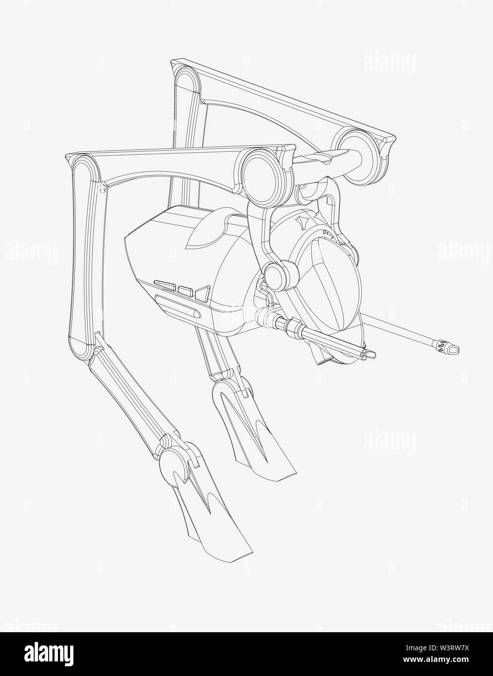 La fantascienza di progettazione CAD - Disegno della linea di Walker Vehicle design originale prodotta su disegno CAD 3D. Foto Stock