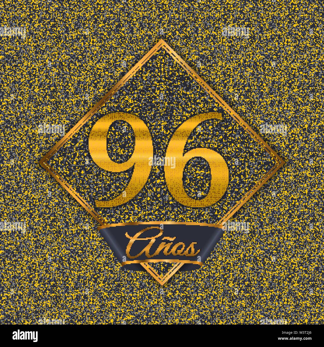 Lo spagnolo golden numero Novanta-sei anni (96 anni) la celebrazione del design. Anniversario numero aureo con lusso sfondi per la tua festa di compleanno Illustrazione Vettoriale