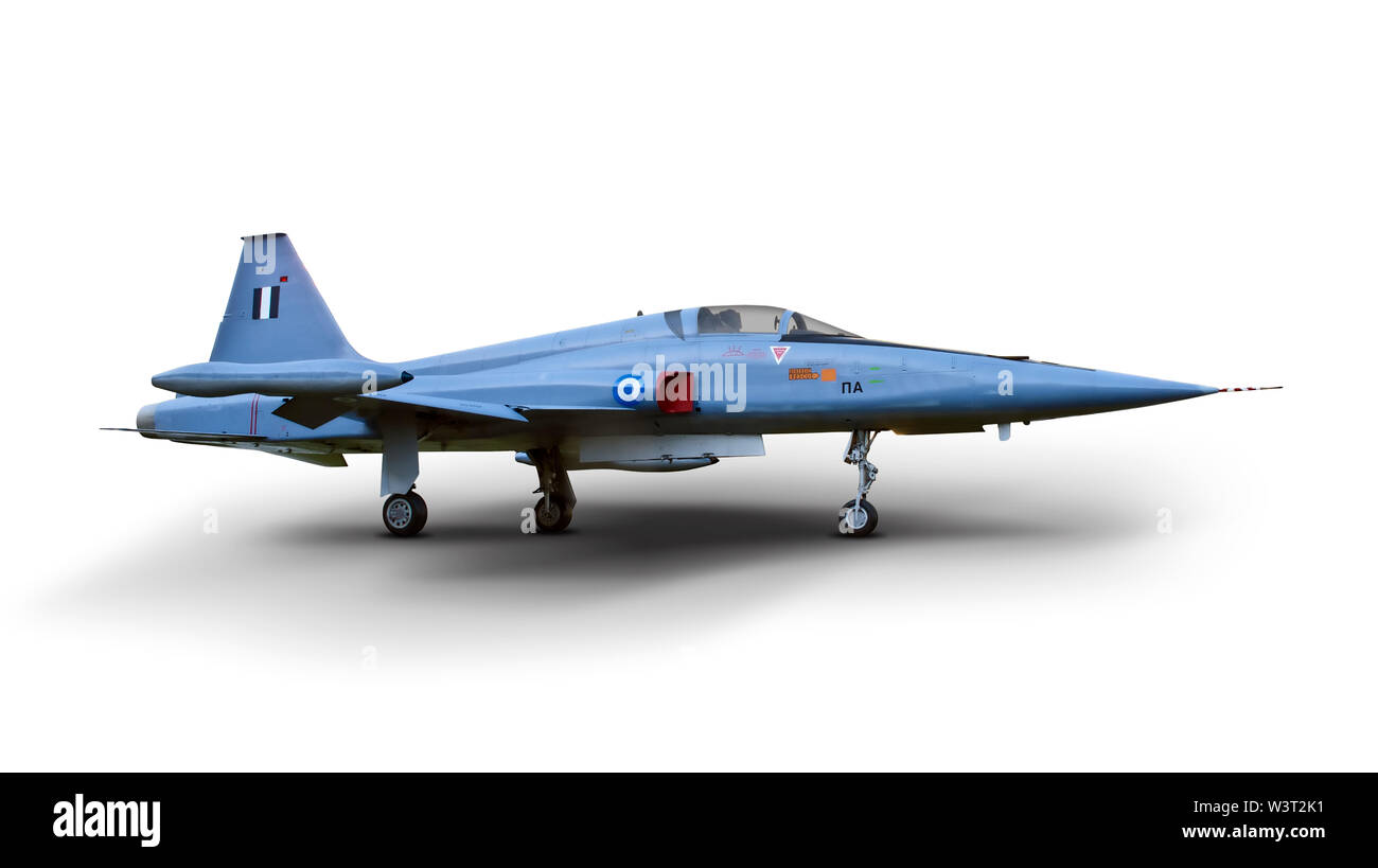 Jet militare piano isolato su bianco Foto Stock