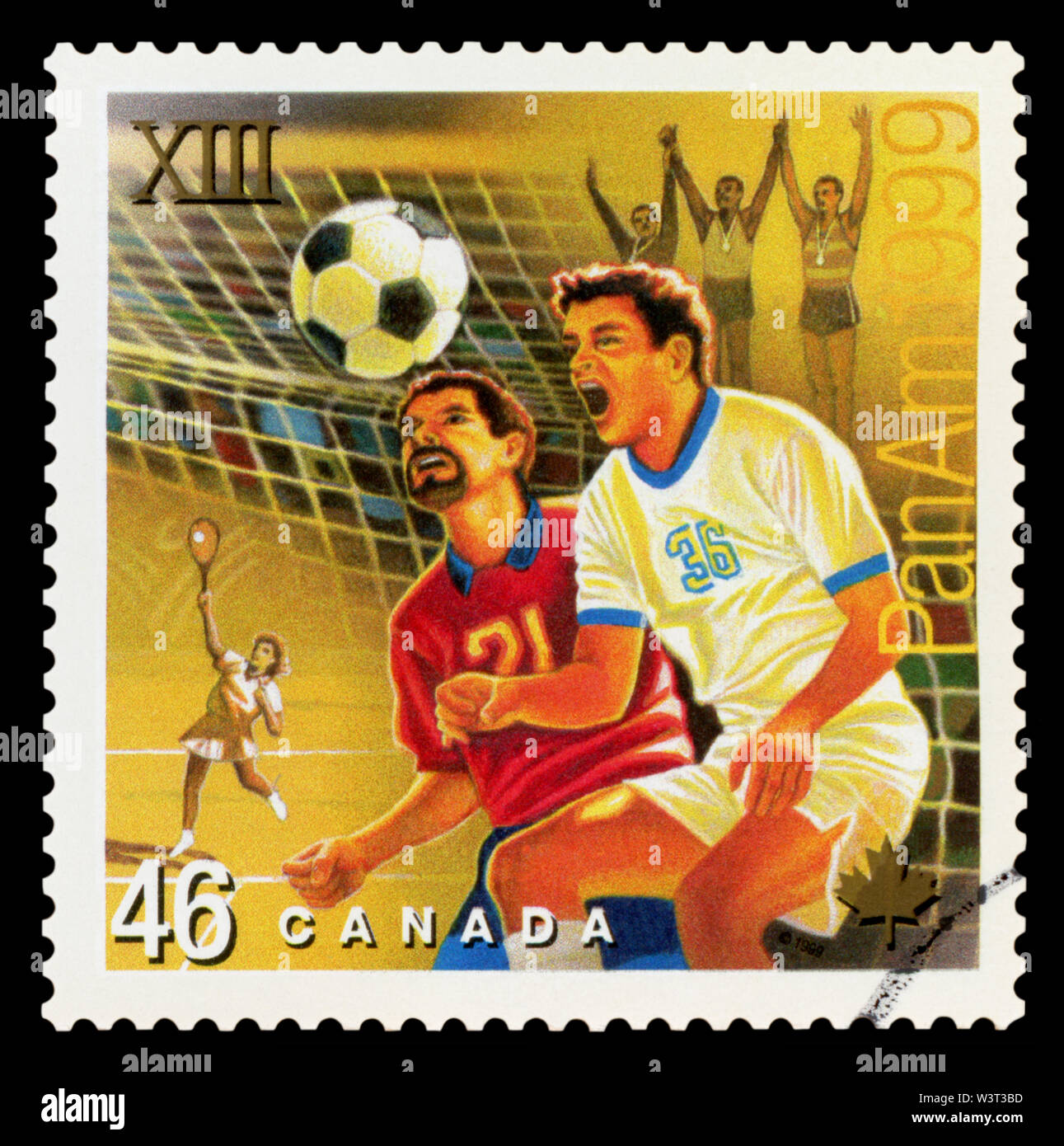 CANADA - circa 1999: timbro stampato dal Canada, mostra il calciatore, circa 1999 Foto Stock