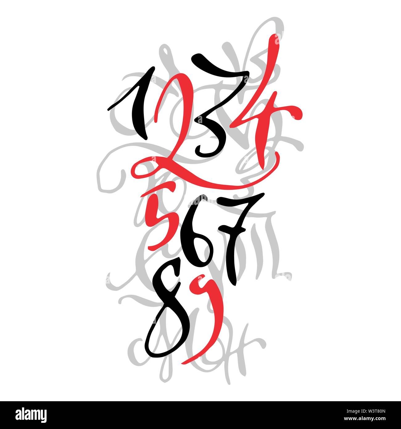 Nero e rosso stile arabo disegnati a mano di alta qualità calligraphy poster con i numeri. Isolato su sfondo bianco Illustrazione Vettoriale