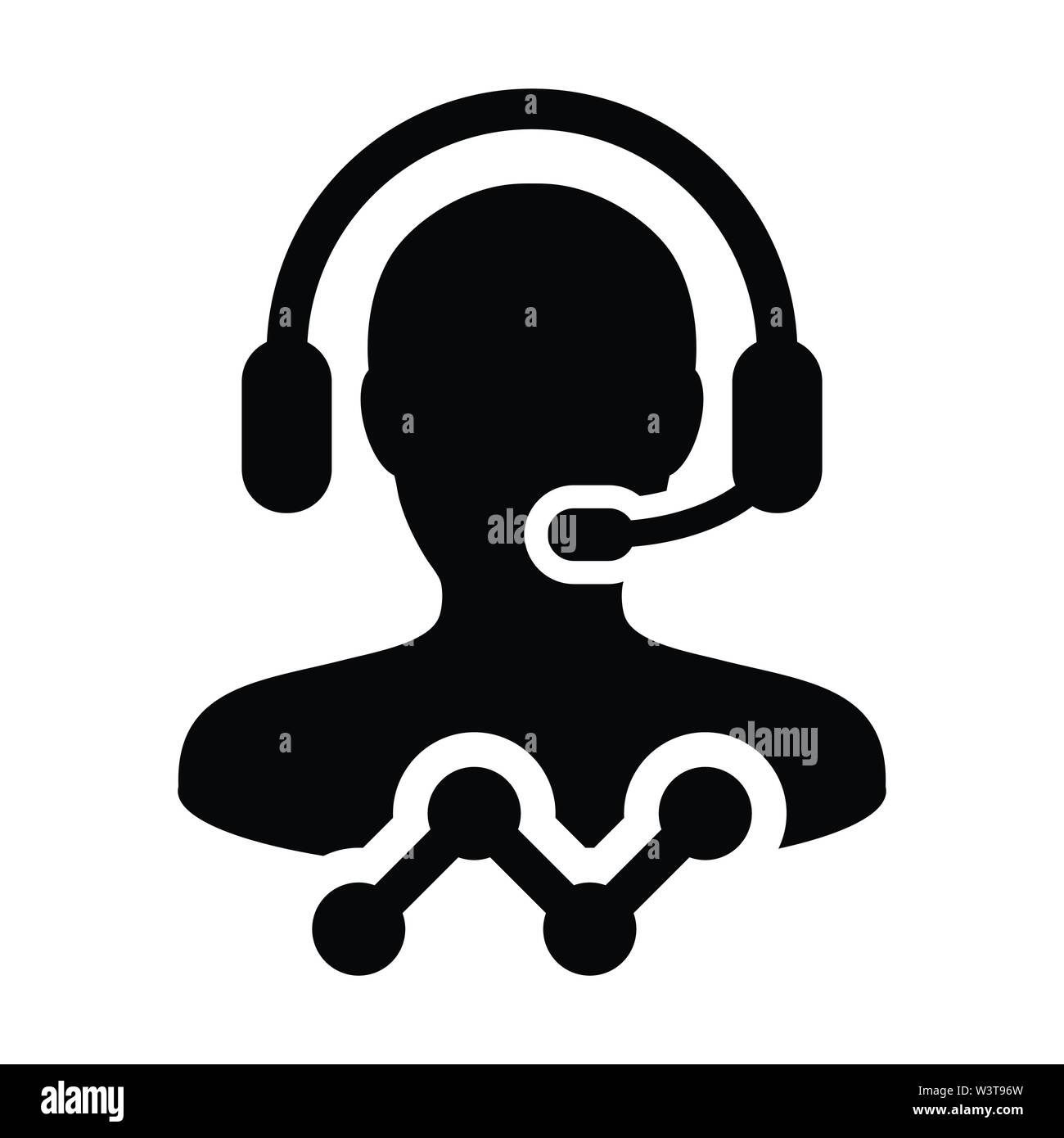 Supporto di dati icona maschio del vettore dei dati del cliente servizio profilo persona avatar con cuffie e linea grafico per assistente online nel pittogramma di glifo illust Illustrazione Vettoriale