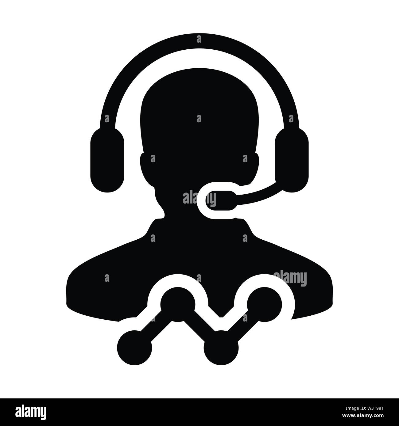 Servizio dati icona maschio del vettore dei dati del cliente supporto profilo persona avatar con cuffie e linea grafico per assistente online nel pittogramma di glifo illust Illustrazione Vettoriale