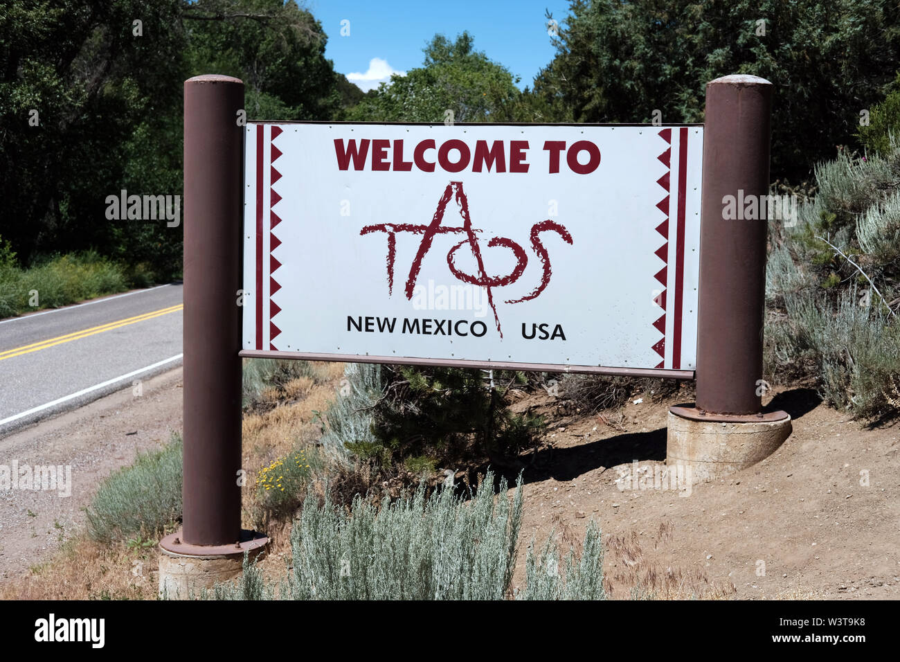 Benvenuto a Taos, Nuovo Messico segno Foto Stock