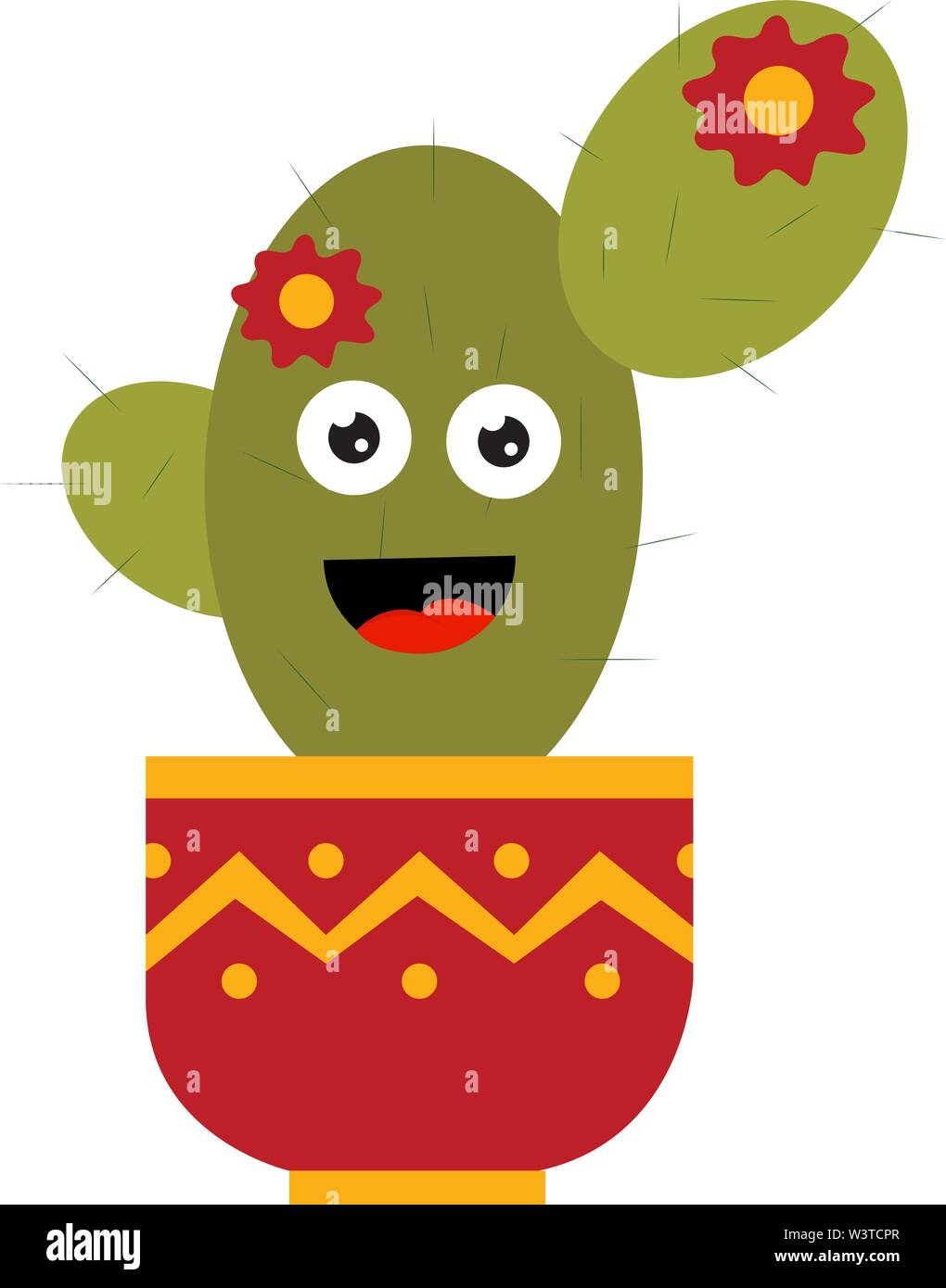 Un felice cactus con un fiore in un vaso, il vettore, il colore di disegno o illustrazione. Illustrazione Vettoriale